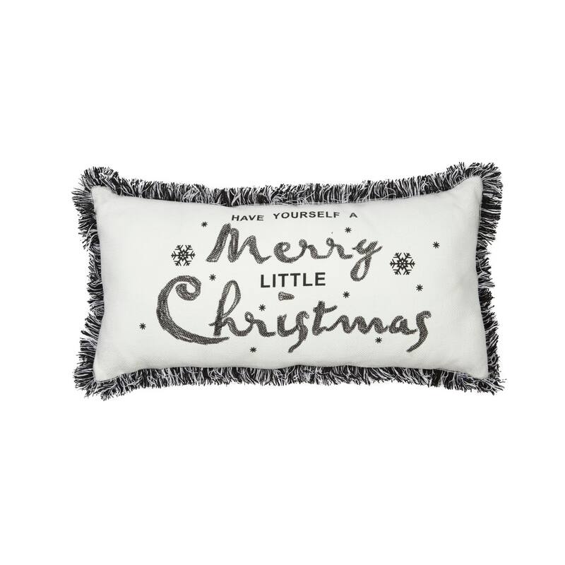 Merry Christmas Fringed Trimmed Chritmas Pillow, 10 by 20-Inch