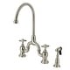 preview thumbnail 12 of 25, English Country Bridge Kitchen Faucets with Brass Sprayer Brushed Nickel