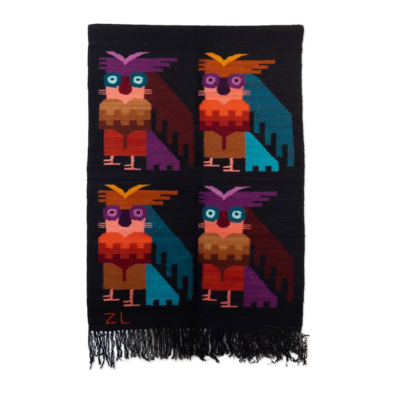 Novica Handmade Owl Night Wool And Cotton Blend Tapestry