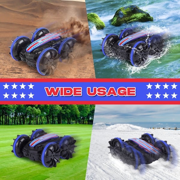 slide 2 of 7, Amphibious RC Car Boat, Stunt Trucks for kid Birthday Gifts Beach Pool - Blue Blue