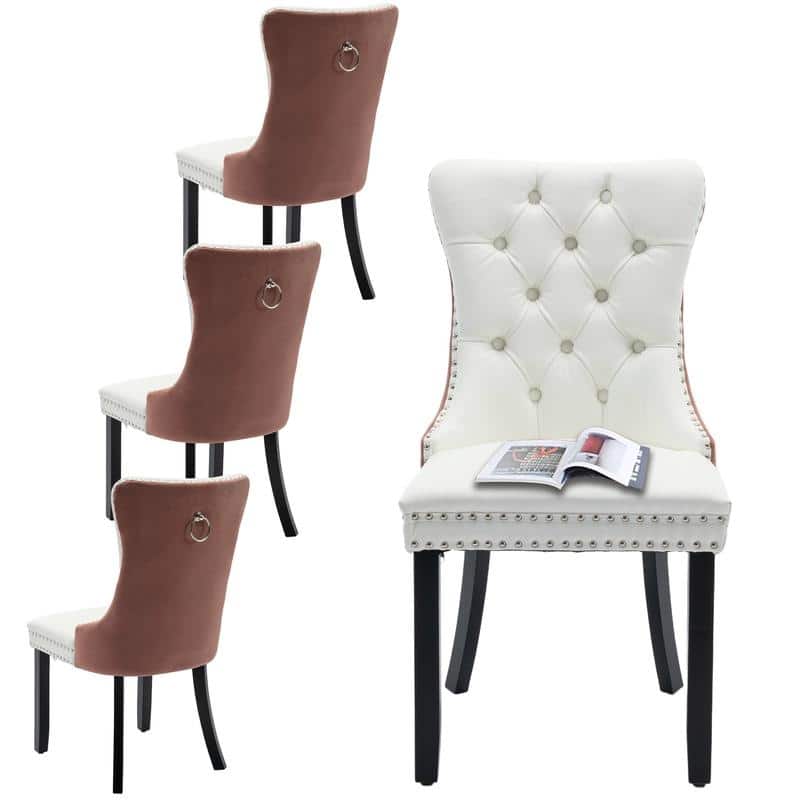 High-end Tufted Velvet Upholstered Nailhead Dining Chair Set of 6 - Set of 2 - White Pink