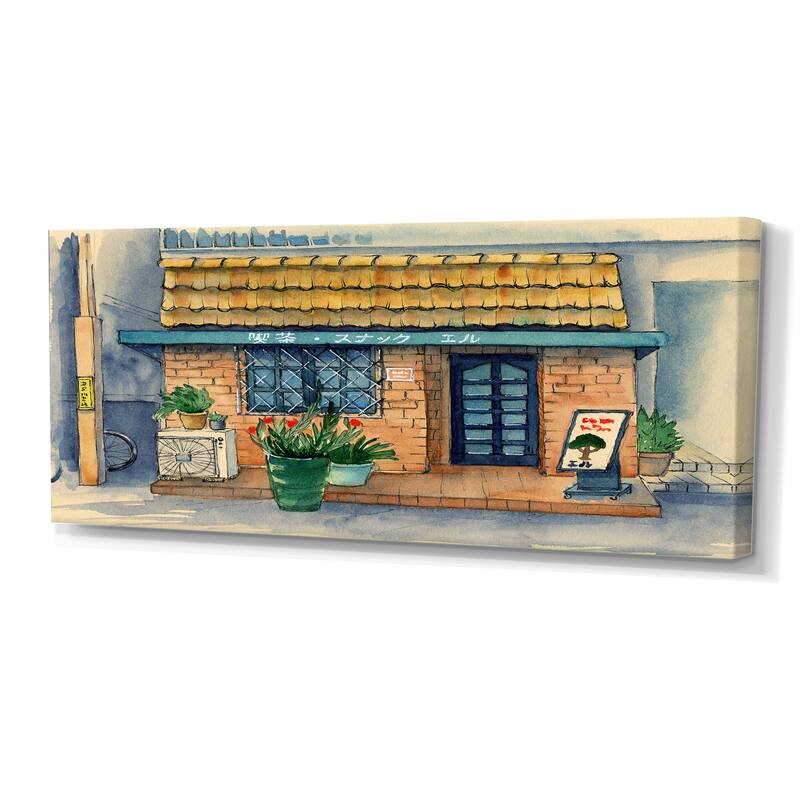 Designart "Small Asian Cafe Under A Tiled Roof" Industrial Canvas Wall Art Print