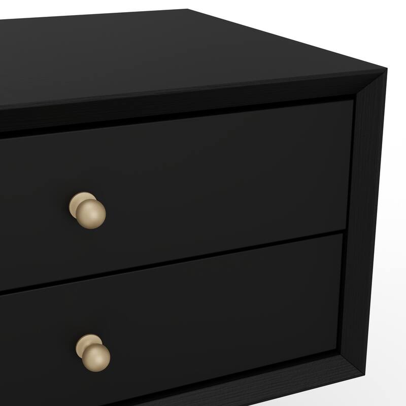 Small Mid-Century Modern Nightstand in Black Finish with Tapered Legs and Ball-Bearing Drawer Glides