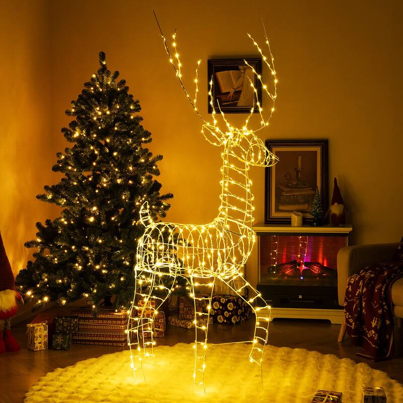 Gymax 6 ' Pre-Lit Christmas Reindeer w/ 300 Warm White LED Lights - Multi - See Details
