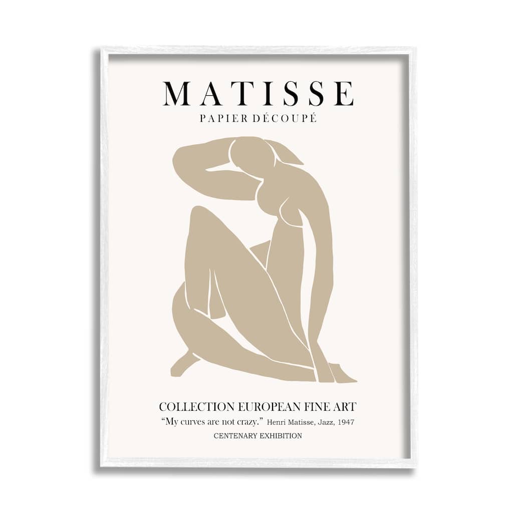 Stupell Neutral Silhouette Modern Woman Matisse Exhibition Text Framed Wall Art - Tan
