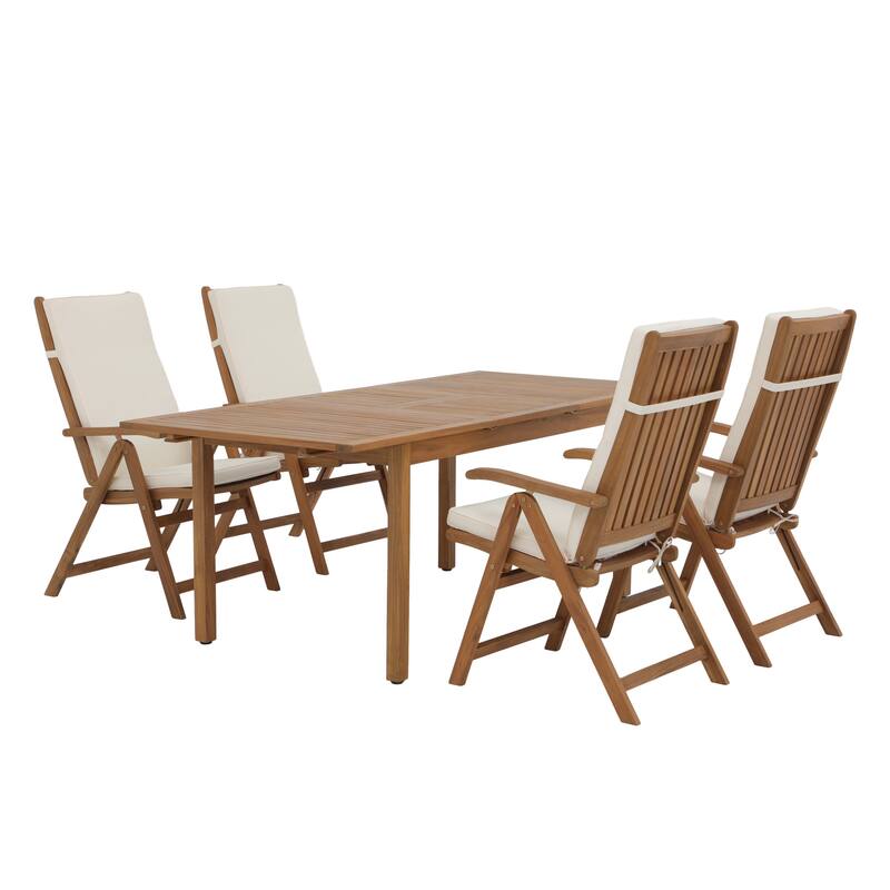 Outdoor 5 Pieces ACACIA Wood Dining Set Extendable Table