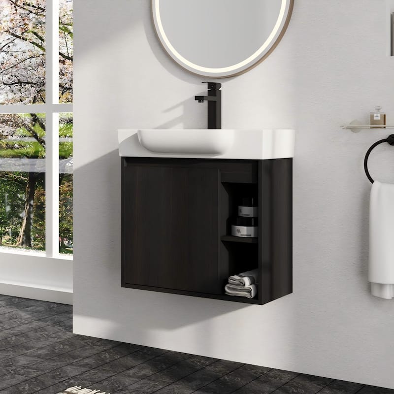 Malwee 24"/28" Floating Bathroom Vanity,Wall Mounted Bathroom Vanity with Ceramic Sink and Soft Close Door