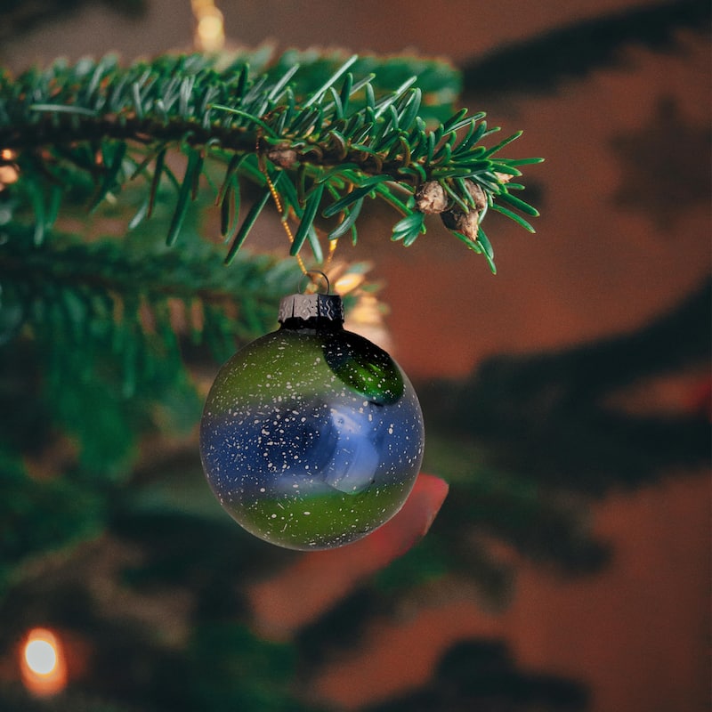 4ct Blue Green Striped Speckled Christmas Ball Ornaments 3.25"