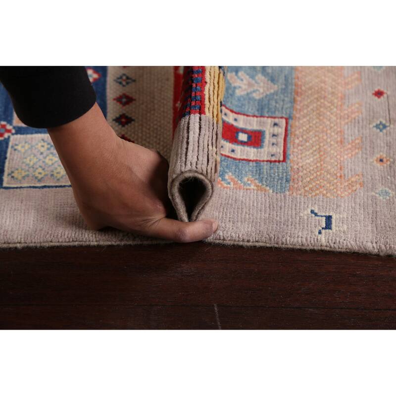 Tribal Geometric Kazak Oriental Wool Area Rug Handmade Foyer Carpet - 3'2" x 4'10"