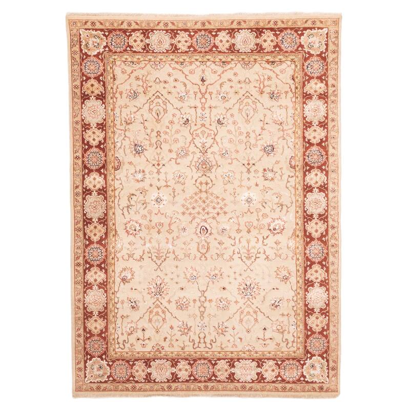 ECARPETGALLERY Hand-knotted Mirzapur Beige Silk, Wool Rug - 5'5 x 7'8