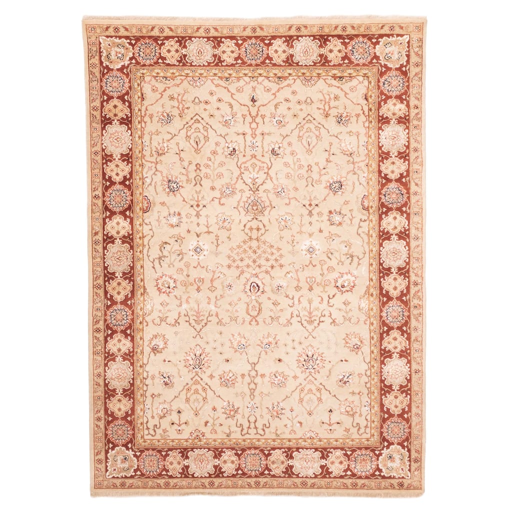ECARPETGALLERY Hand-knotted Mirzapur Beige Silk, Wool Rug - 5'5 x 7'8