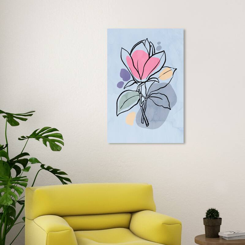 Wynwood Studio Canvas Floral and Botanical Flowers in Bloom Blue Pink and Yellow Modern & Contemporary Wall Art Canvas Print - 30 x 20