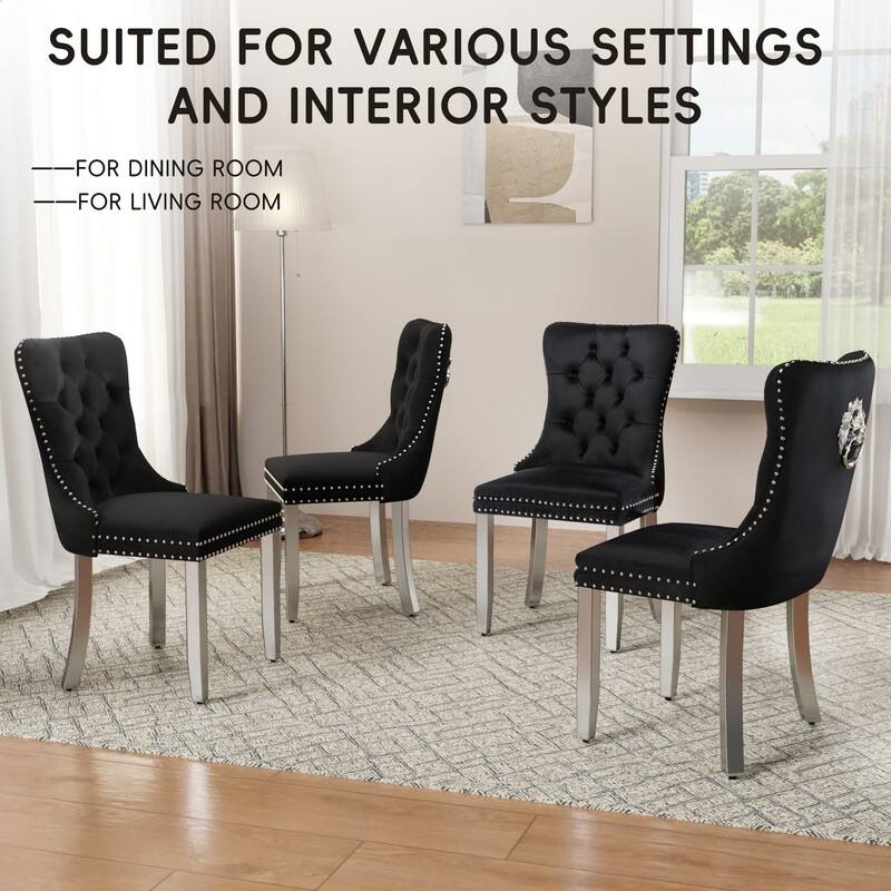 High-end Tufted Velvet Upholstered Nailhead Dining Chair Set of 6