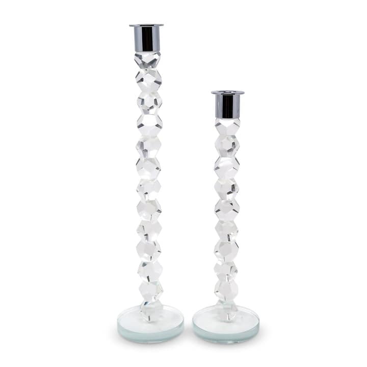 Crystal Dimensional Candlestick with Silver/Gold Tip (2 Sizes) - Med - Clear/Silver