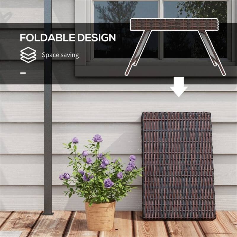 Brown PE Rattan Foldable Side Table with Galvanized Steel Base - 23.5" L x 16.25" W x 16.25" H