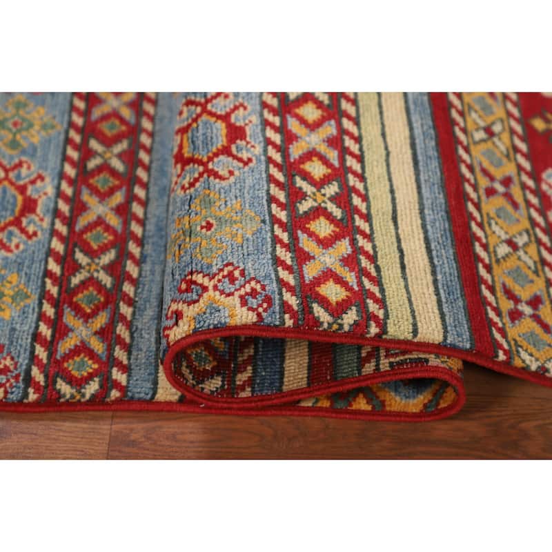 Striped Multi-Color Kazak Oriental Area Rug Handmade Wool Carpet - 4'0" x 5'11"
