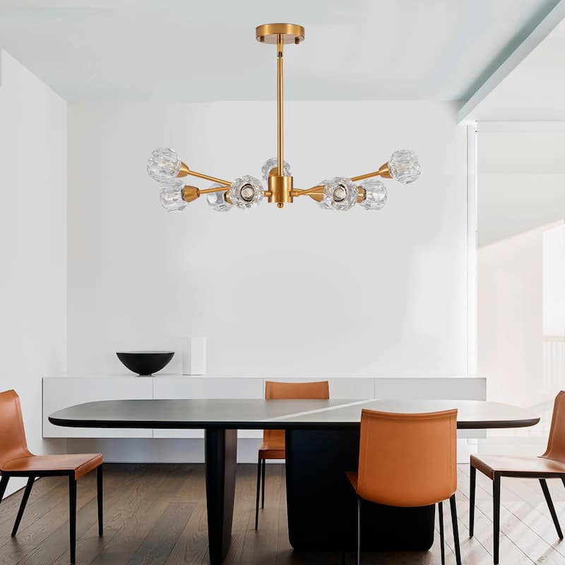Modern Crystal Chandelier - 9-Light Fixture - Gold