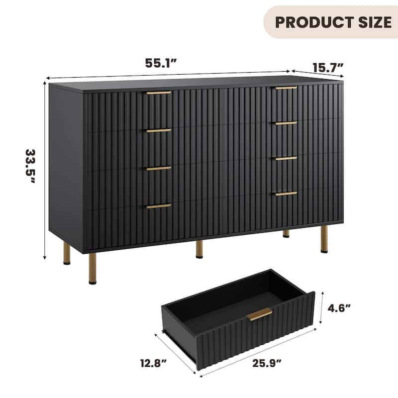 8 Drawer Fluted Dresser for Bedroom, Wide Modern Chest of Drawers, Long Double Dresser