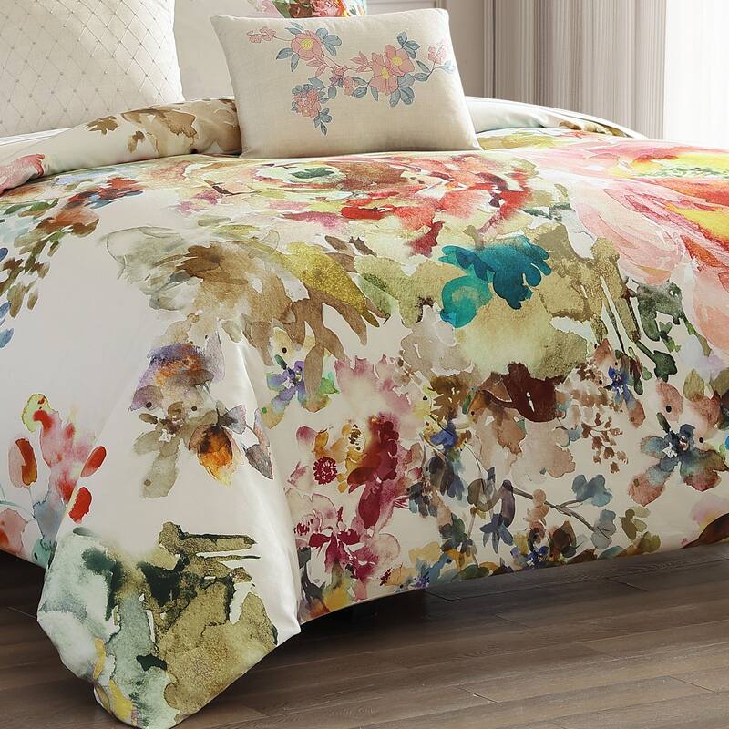 Bebejan Antique Flowers Ivory 100% Cotton 5-Piece Reversible Comforter Set
