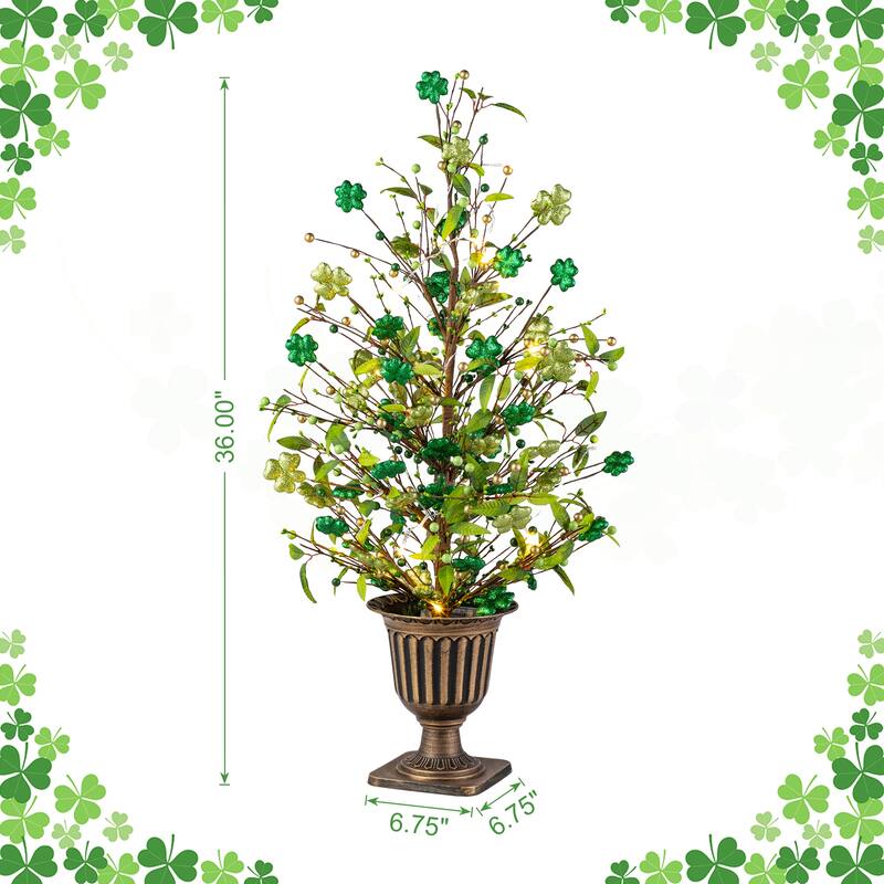 Glitzhome 36"H LED Lightd St. Patrick's Shamrock Urn Porch Tree with Timer