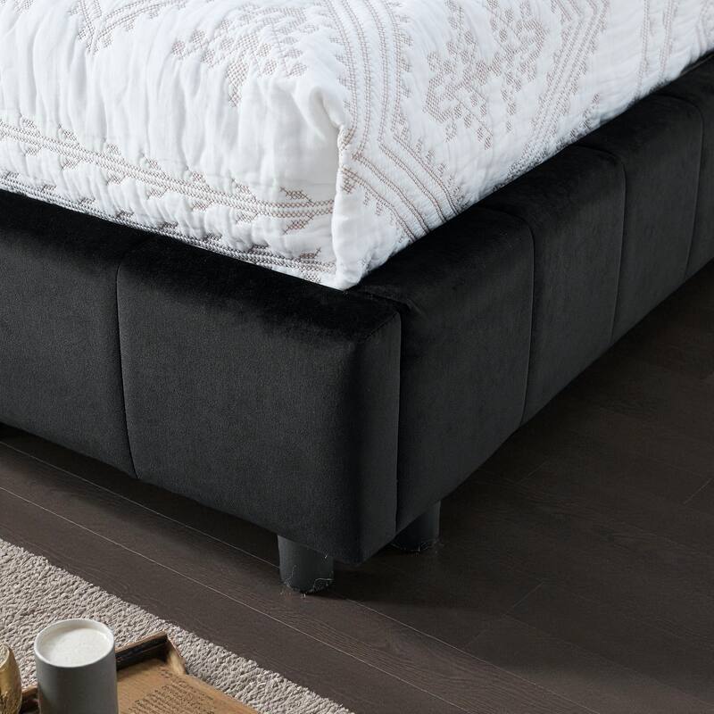 Full Size Velvet Upholstered Tufted Daybed Frame with Backrest and Armrest, Mid-Century Sofa Bed for Bedroom or Living Room