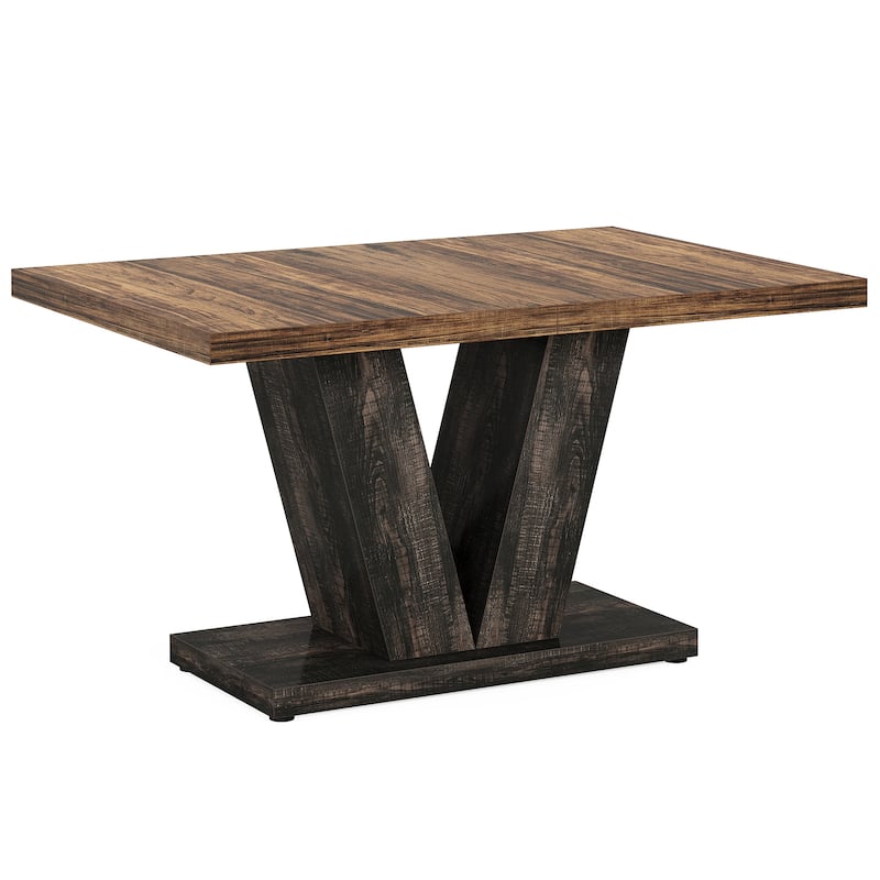 47" Farmhouse Dining Table for 4-6 - Kitchen & Dinner Table with Heavy-Duty Pedestal Base, Rustic Wooden Eating Table