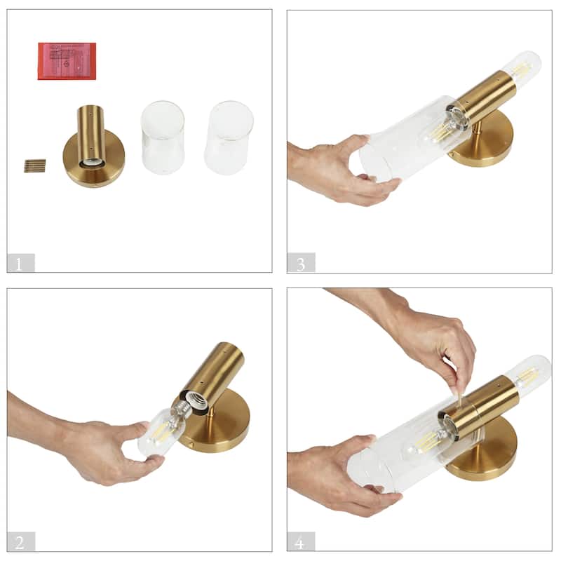 Modern Gold 2-Light Cylinder Wall Sconce Glass Bathroom Vanity Light - L 13.4'' x W 5.5''