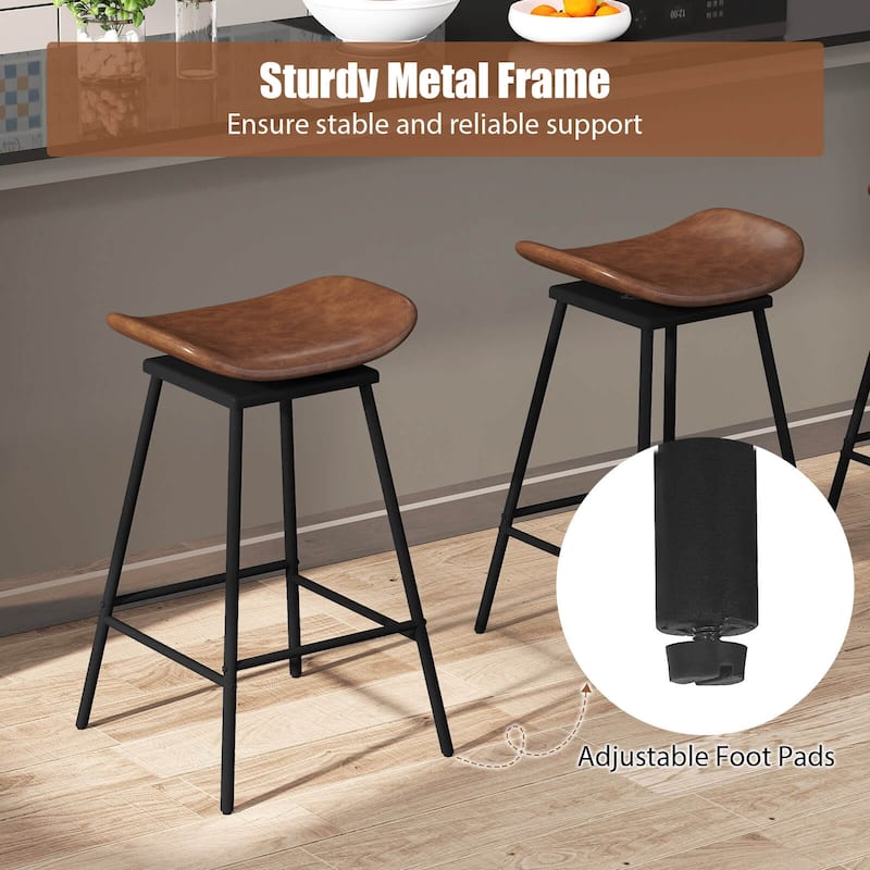 Costway Swivel Barstools Set of 2/4 Faux Leather Upholstered Backless - See Details