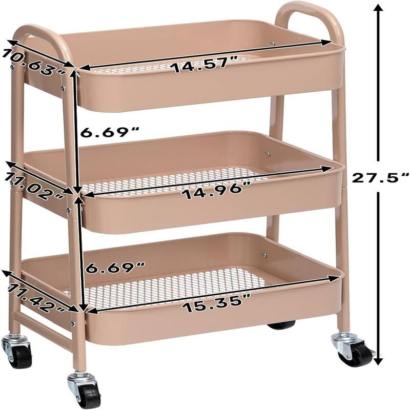 3 Tier Metal Utility Cart - 15.35"D x 11.42"W x 27.5"H
