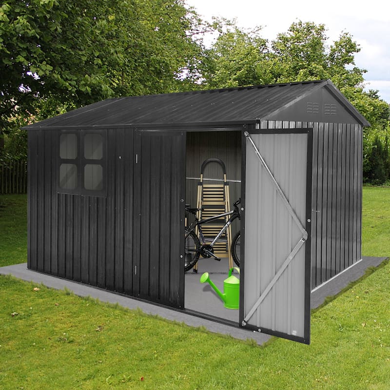 10'x8' Outdoor Metal Storage Shed with Lockable Door for Patio Furniture and Tools