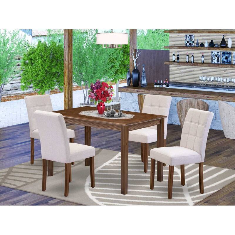 HomeStock 5-Piece Antique Walnut Finish Solid Wood Top - Rectangular Dining Room Set - Seats 4