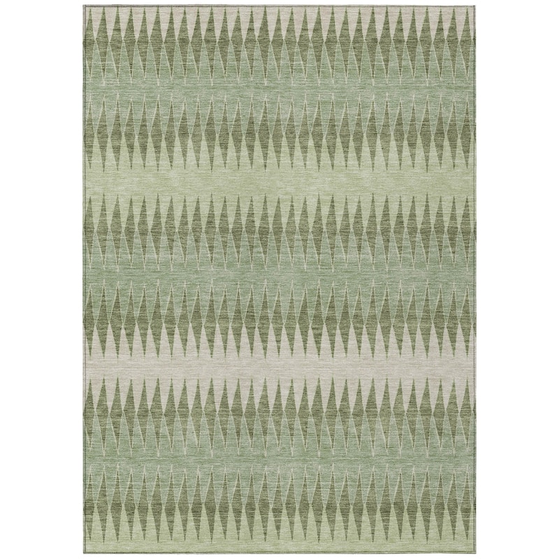 Artichoke Green And Light Green Striped Washable Indoor Outdoor Area Rug - 3' x 5'