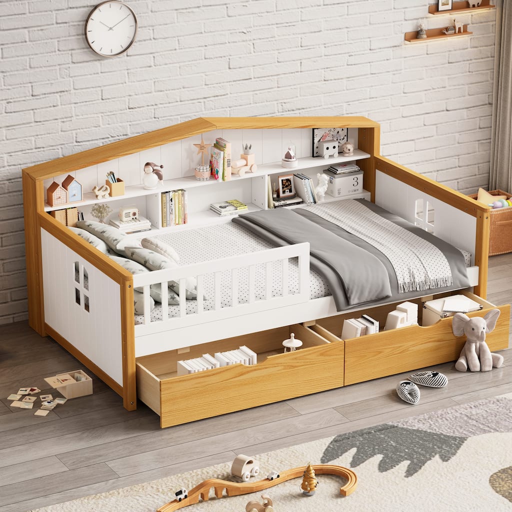 Wooden Daybed Bed Frame with Two Drawers