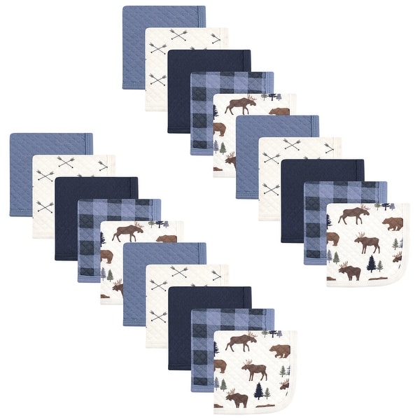 slide 1 of 1, Hudson Baby Infant Boy 20Pc Quilted Cotton Washcloths, Moose Bear, One Size - Moose Bear - One Size One Size - Moose Bear