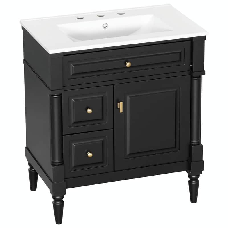 36" Bathroom Vanity with Sink, Freestanding Bathroom Cabinet with Ceramic Basin, Flip Drawer