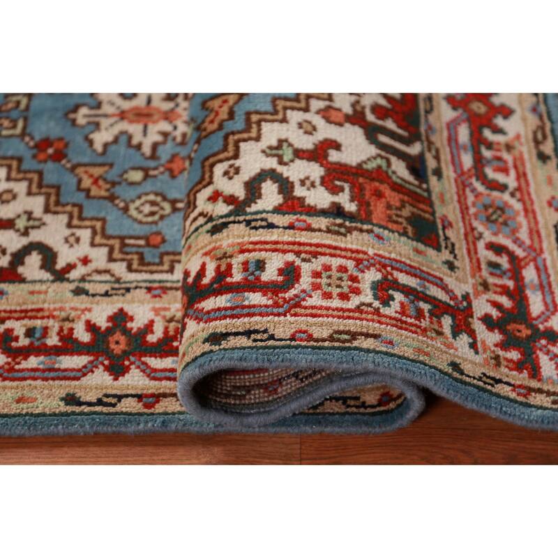 Light Blue Heriz Serapi Indian Foyer Rug Hand-Knotted Wool Carpet - 3'0"x 5'1"