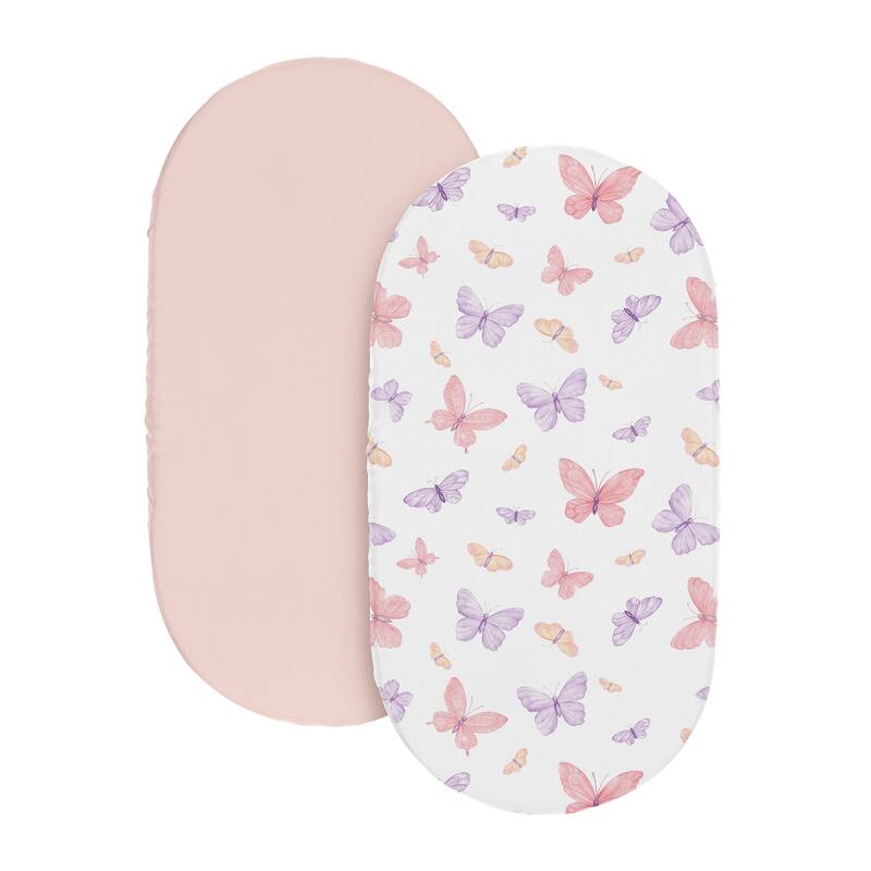 Sweet Jojo Designs Pink/Purple Shabby Chic Butterfly Girl 2 Pack Baby Bassinet Fitted Sheets - Blush Colorful Butterflies Pastel