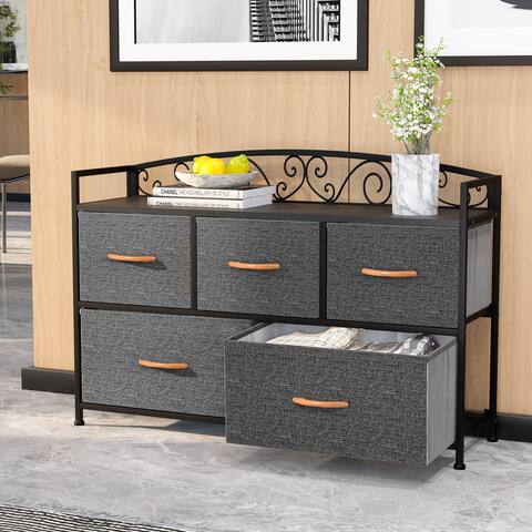VredHom Wide 5 Drawers Dresser Fabric Storage Chest Organizer Tower