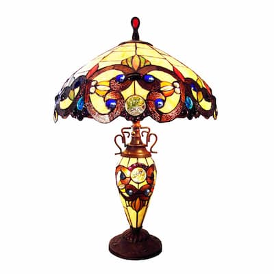 Tiffany-Style Victorian Design 2+1-light Dark Antique Bronze Table Lamp