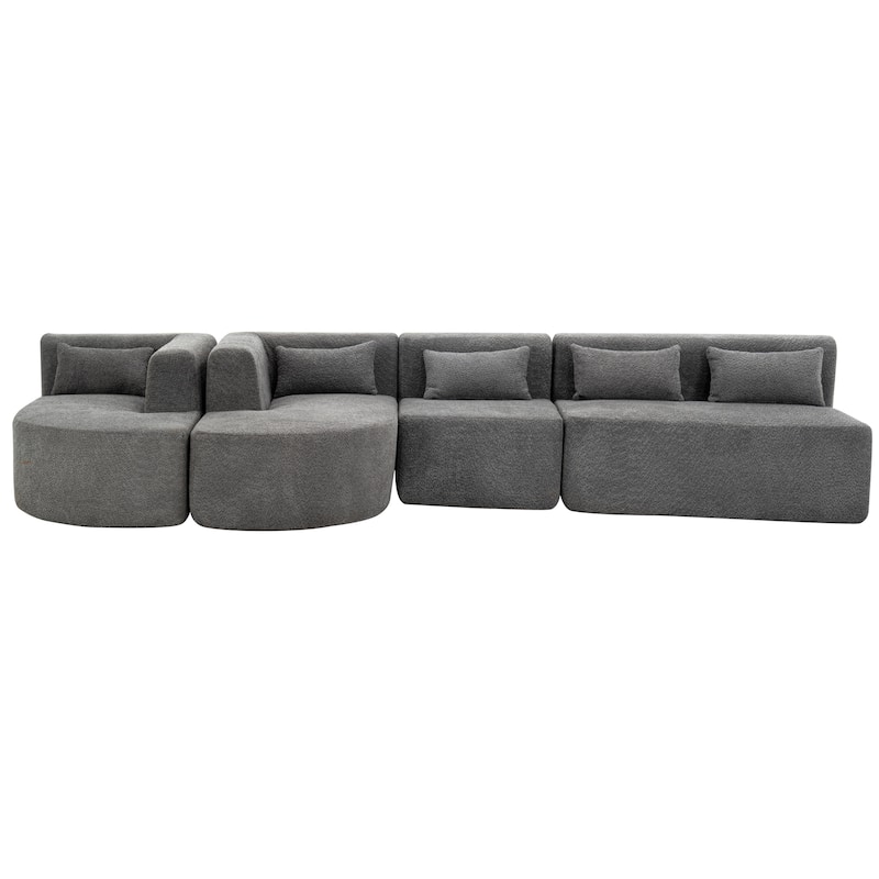 Free-combined Upholstered Sofa Couch with Two Curved Chaise Lounge and Removable Cover