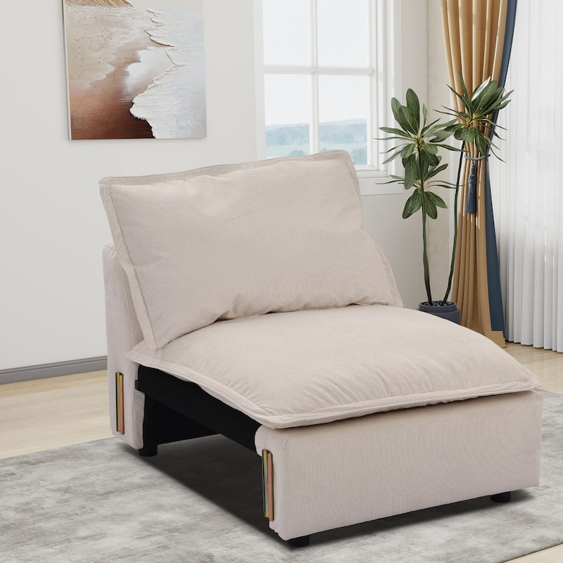 Modular Sectional Sofa, Modern Comfy Cloud Sofa Couch, Corduroy Rainbow Deep Seat Sofa with Movable Cushion - Middle Chair - White