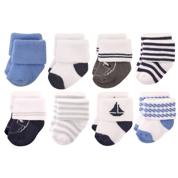 slide 1 of 1, Hudson Baby Infant Boy Cotton Rich Newborn and Terry Socks, Nautical 0-6 Months - Blue Nautical