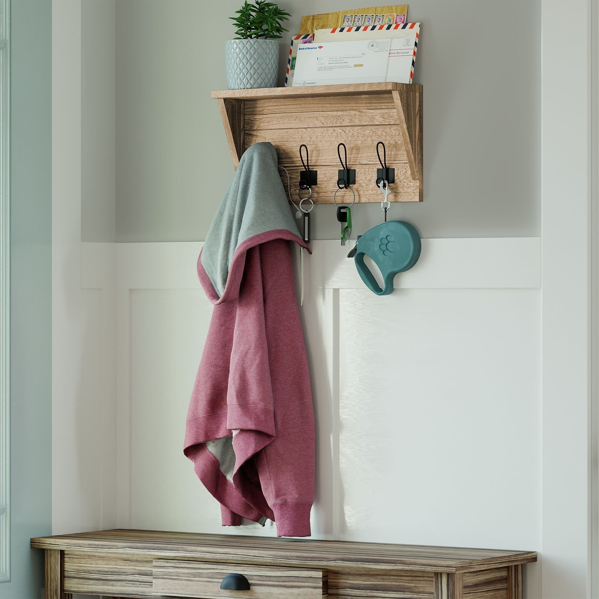 Wallniture 17 Wood Wall Mounted Coat Rack with Shelf Entryway Mail Organizer Wood Key Holder 8 Hooks N A Bed Bath Beyond 37251559