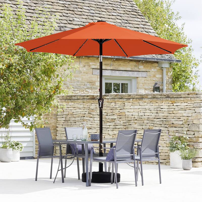 10ft Patio Market Umbrella with LED Lights,Crank & Tilt
