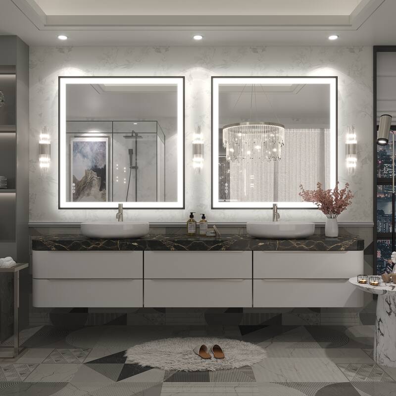 Extra Large Black Frame LED Bathroom Vanity Mirror with 3 Years Warranty and UL Certified