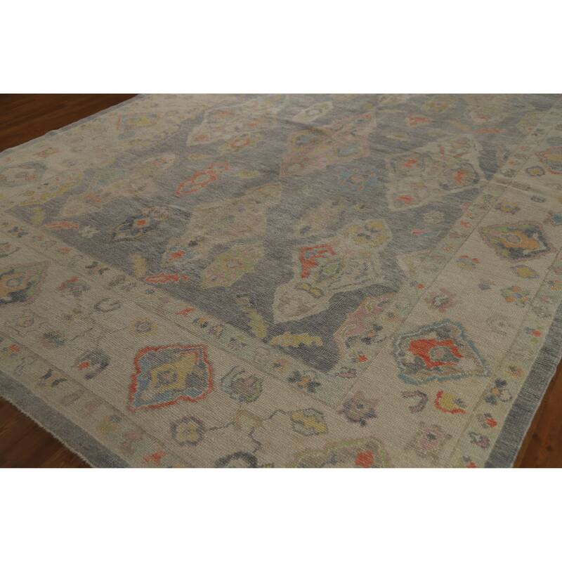 Hand Knotted Oriental 100% Wool Carpet Transitional All-Over Greys & Charcoal Oushak Area Rug - 12' 11'' X 9' 0''
