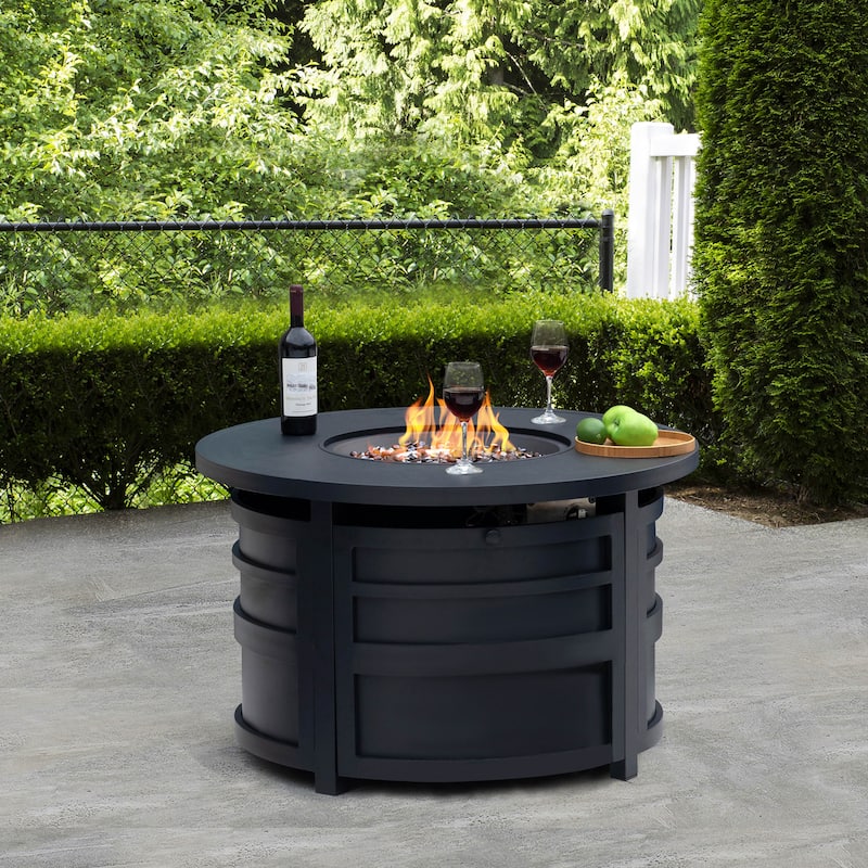 Outdoor 40 Inch Fire Pit Table, 50,000 BTU Propane Fire Pit with Lid - Black