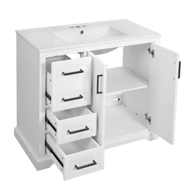 Anmytek 36 Inch Modern Bathroom Vanity with Ceramic Sink Soft Closing Door Adjustable Shelf and 3 Drawers