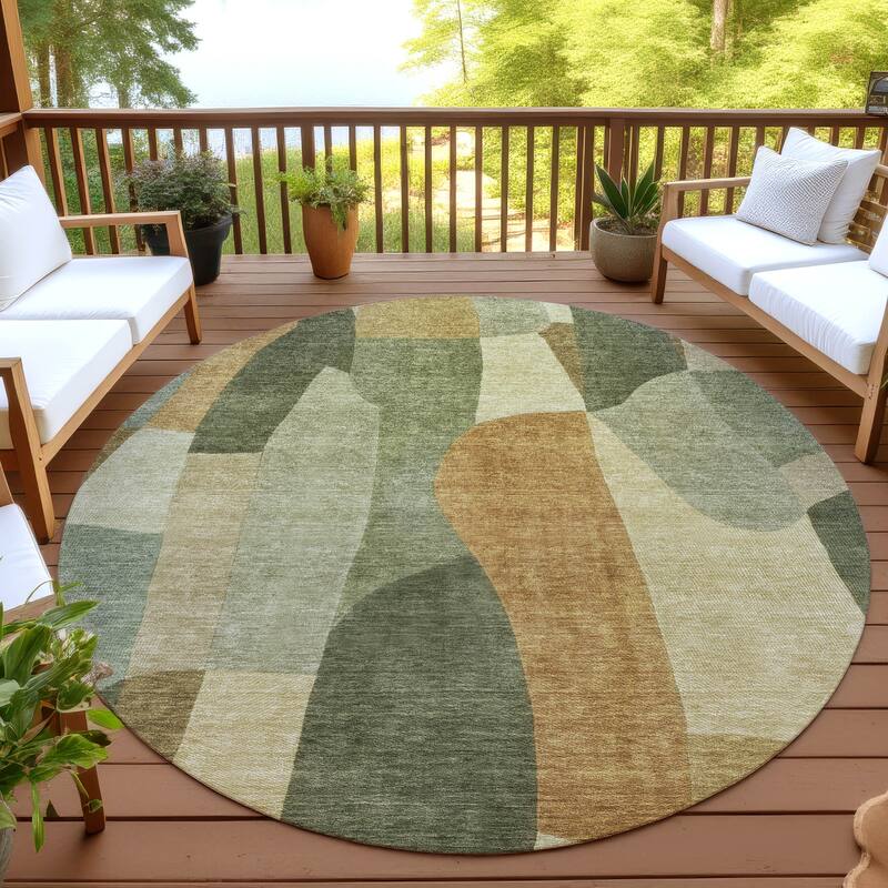 Machine Washable Indoor/ Outdoor Contemporary Layers Chantille Rug - Fern - 8' x 8'
