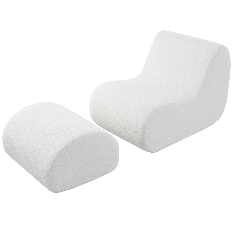 Upholstered Accent Chair with Ottoman, Ergonomic Curved Lounge Chair, 29" Wide Modern Recliner Chair, No Assembly Required